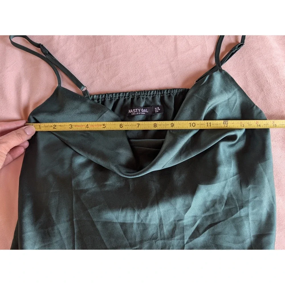 Nasty Gal Satin Cowl Neck Cami Tank Size 6 Green Y2K Forest Fairy Going Out 90s - Picture 6 of 8